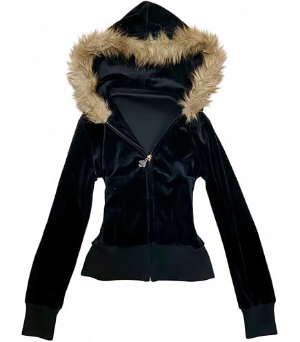 Amazon.com: RSGMU Y2k Jacket with Fur Hood Emo Hoodie Jackets, Fur